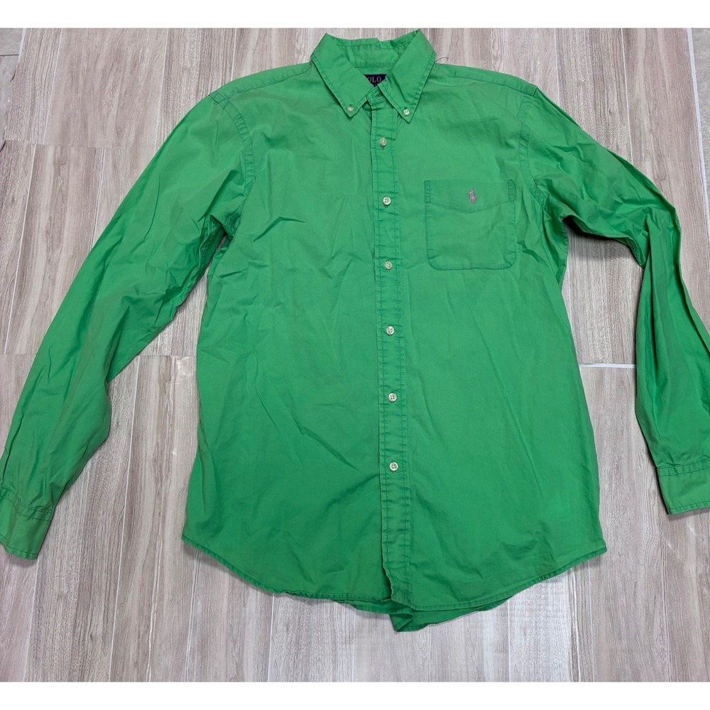 Polo Ralph Lauren Mens Classic Fit Button Down Shirt Green Cotton Size Medium